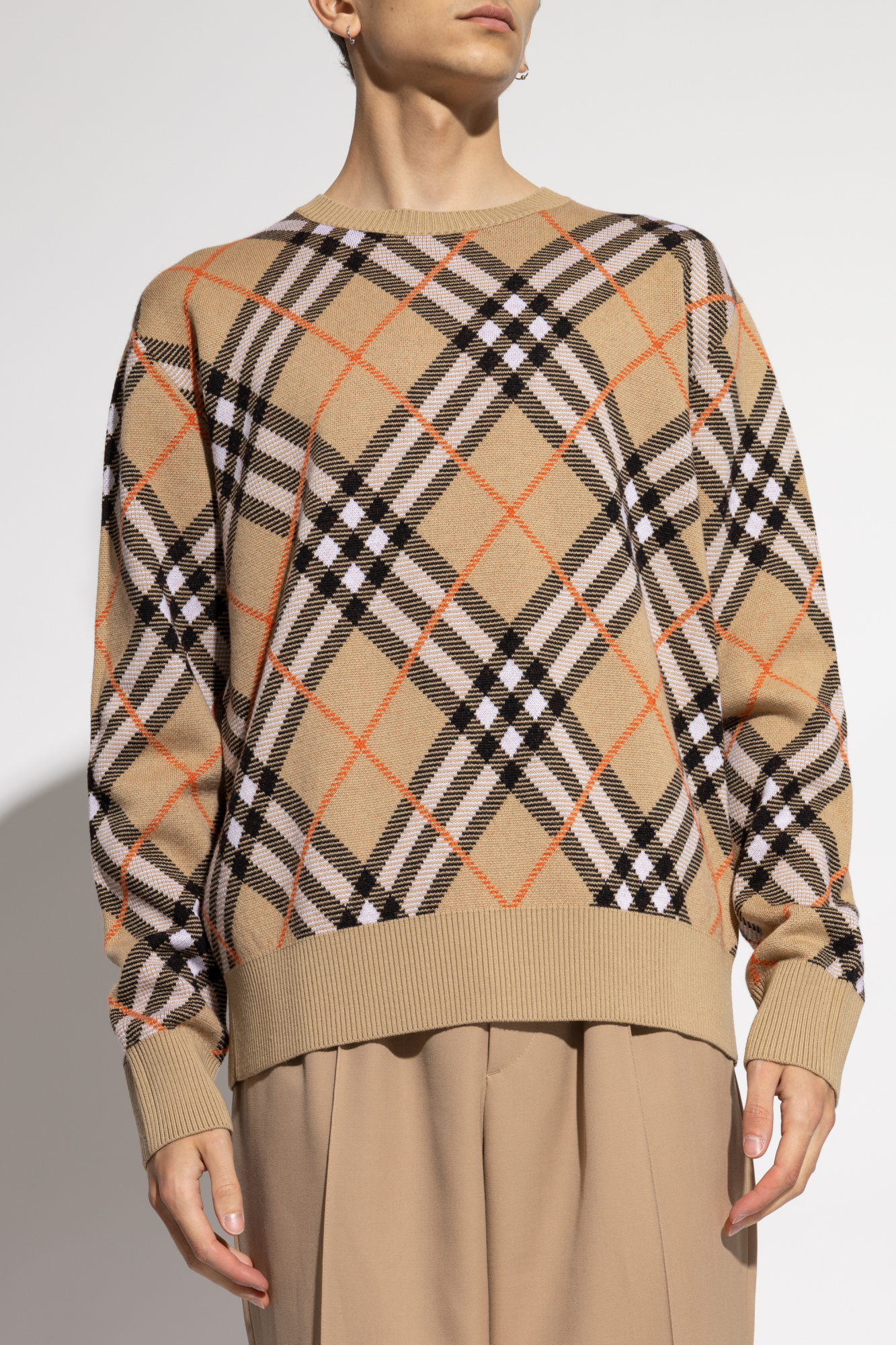 Burberry check detail merino wool sweater best sale